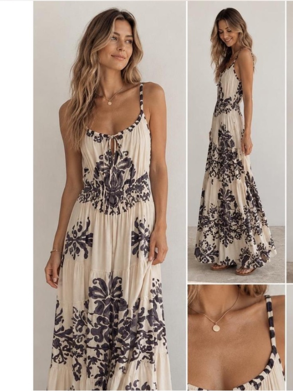 Luxury Boho Silk Damask Geometric Tiered Resort Maxi Dress Hale Bob NWT XS - Picture 3 of 10